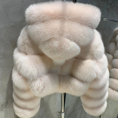 Women's Full Pelt Real Fox Fur Hooded Jackets, Long Sleeve Outwear, Winter Bomber, Female, 902