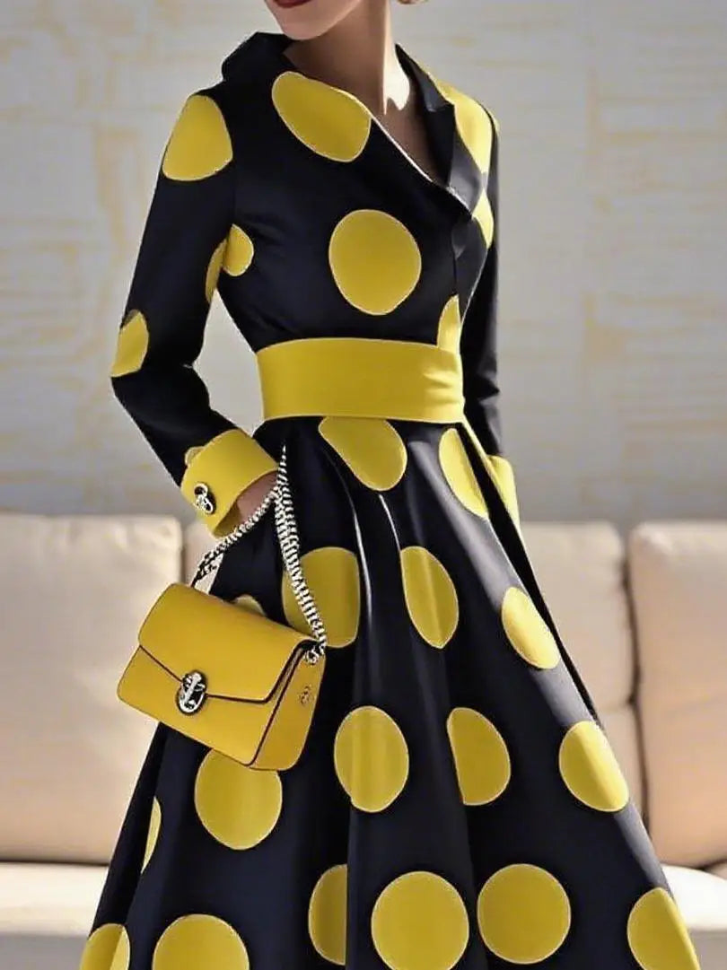 Modigirl Women's 1950s Vintage Polka Dot Audrey Long Dress Autumn 2025 Long Sleeve Party Cocktail Elegant Maxi Dress for Woman