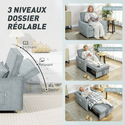 HOMCOM armchair convertible 1 place 3 in 1, armchair-bed Clickle with Wide Sating, Adjustable Backyard, pillow and - Kimlud