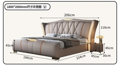 Home Leather bed with light modern minimalist lit 150x200 180x200 200x220 cm Double bed 2 people bedroom beds frames Furniture
