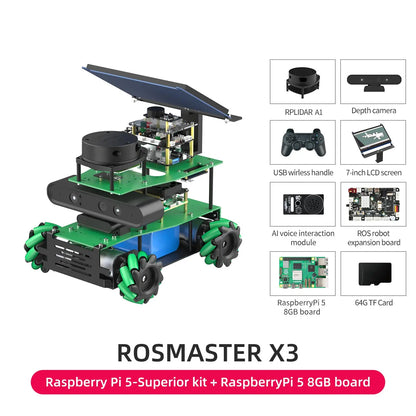 ROSMASTER X3 ROS2 Robot Aluminum Alloy Frame Autopilot Lidar Mapping for Jetson NANO Orin NX SUPER Orin NANO SUPER Raspberry Pi5
