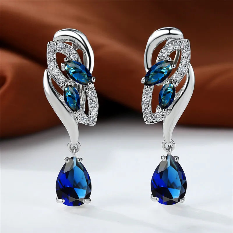 Luxury Female Blue Rainbow Stone Earring Silver Color Clip Earrings For Women Charm Crystal Zircon Wedding Jewelry |...