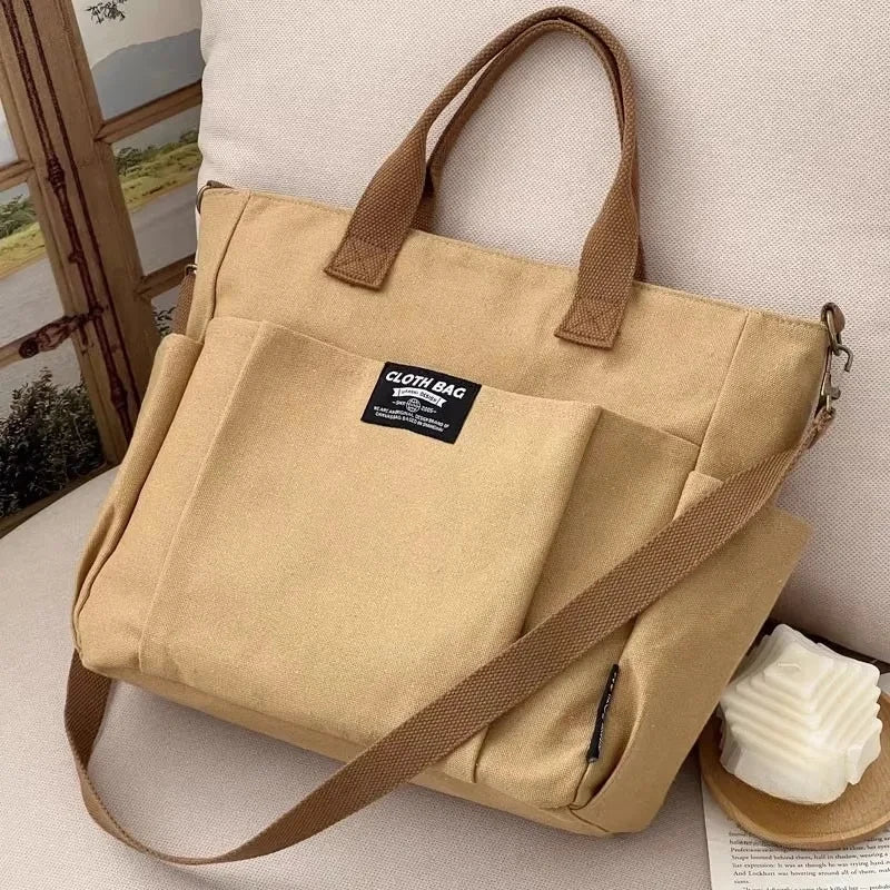 Urban Minimalist Female Student Large Capacity Commuting Horizontal Canvas Single Shoulder Diagonal Cross Portable Tote Bag - Kimlud