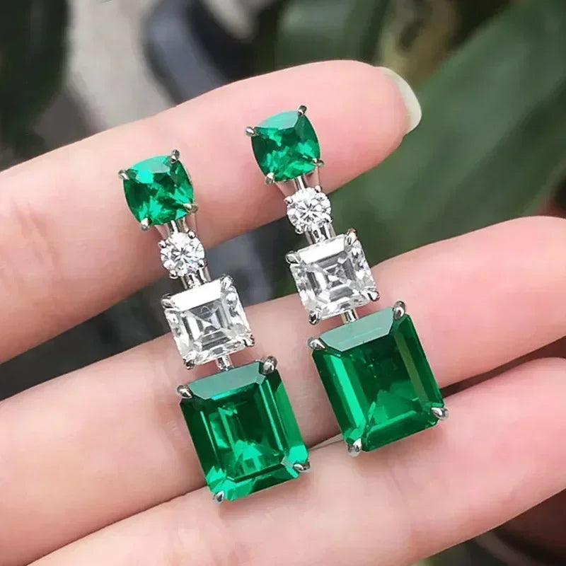 Fashionable Banquet Elegant Emerald Cubic Zirconia Earrings, High-end Inlaid Wedding Style Swaying Jewelry Accessories |...
