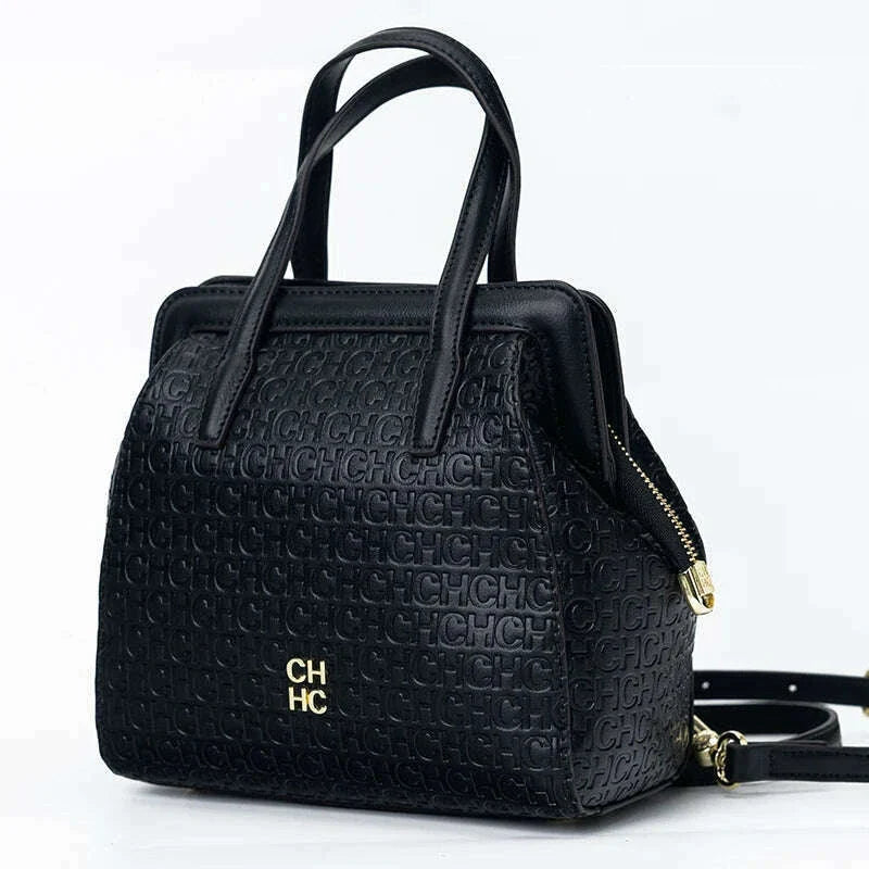 CH Classic Fashion Zipper Design Women's Handbag, Monogram Print, Versatile Solid Color Block Shoulder Bag
