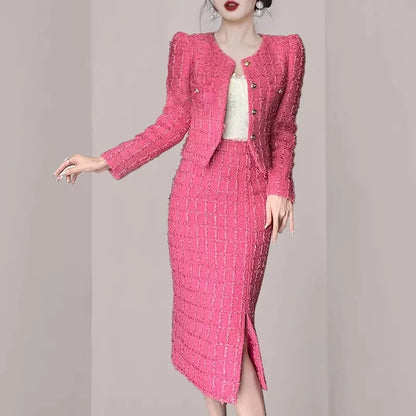 Insozkdg 2024 New Trendy Skirt Suits Autumn Chic Style Two-Piece Set Elegant Charm Women Female Office Lady Girl High Quality