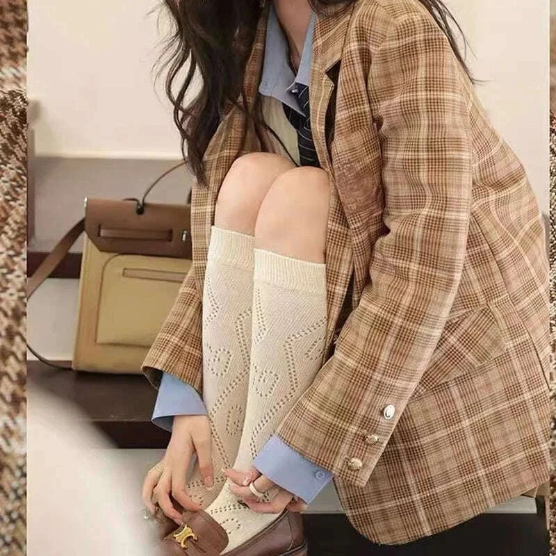 2024 Autumn New Preppy Style Loose-Fit Vintage Versatile Top Women's Polyester Fiber Jacket Coat