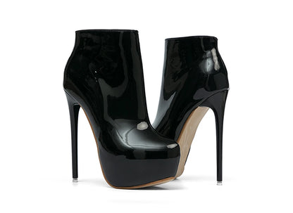 Big Size 35-47 Patent Leather Women Boots Round Toe Side Zipper Super High Heels 16CM Pumps 2025 Sexy Platform Party Shoes Woman