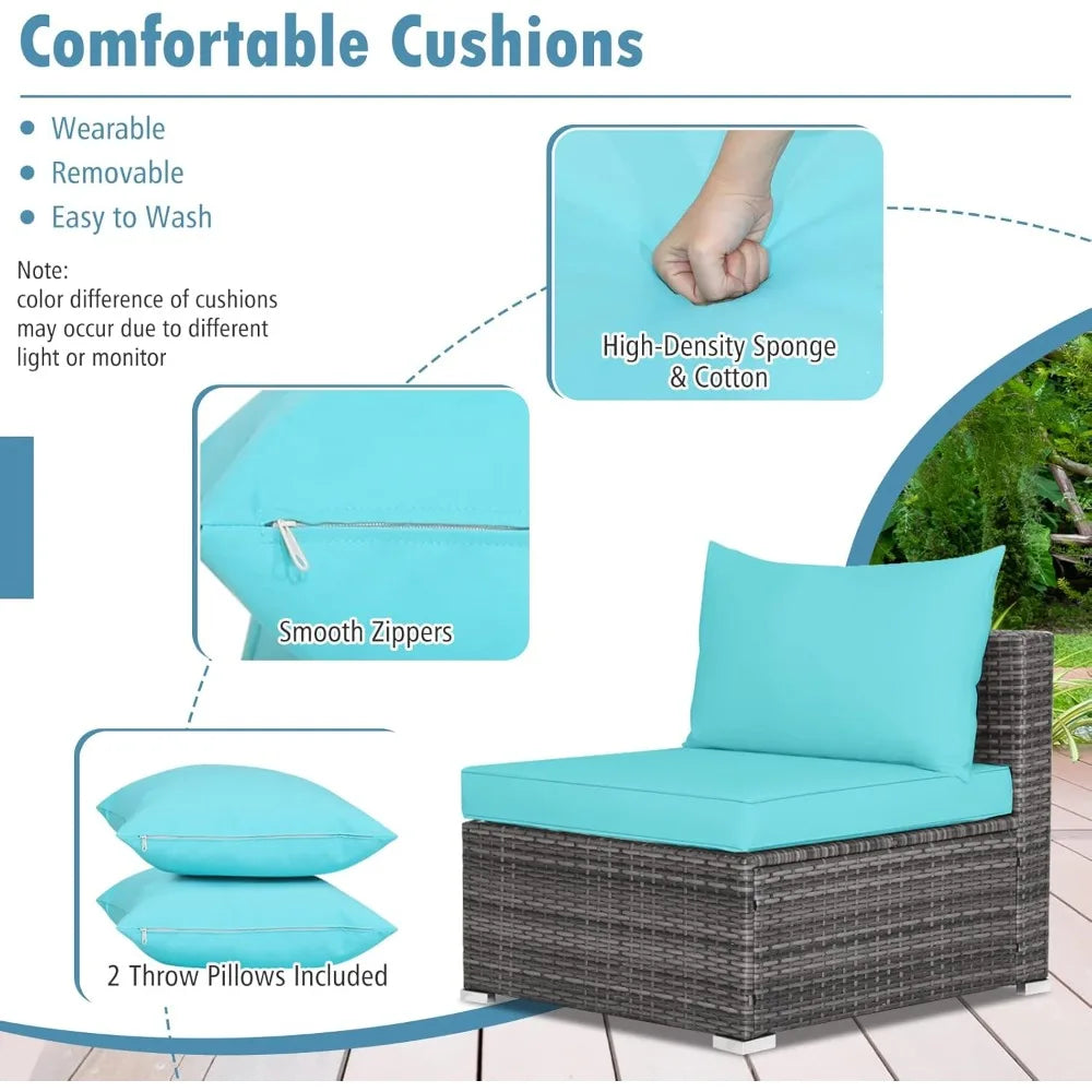 7 Pieces Patio Furniture Set, Patiojoy All-Weather Outdoor Rattan Sectional Sofa Set with Cushions and Tempered Glass Coffee Ta - Kimlud