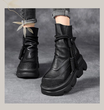 DRKANOL Fashion Thick Bottom Retro boots Women Autumn Winter Thick Plush Warm Platform Wedges Heel Back Zipper Ankle Boots Lady