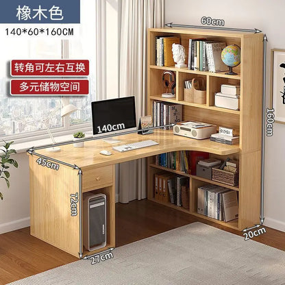 Computer Desk Bookshelf Integrated Shelves Drawers Large Laptop Home Bedroom Student Study Writing Desk Simple Office Table - Kimlud