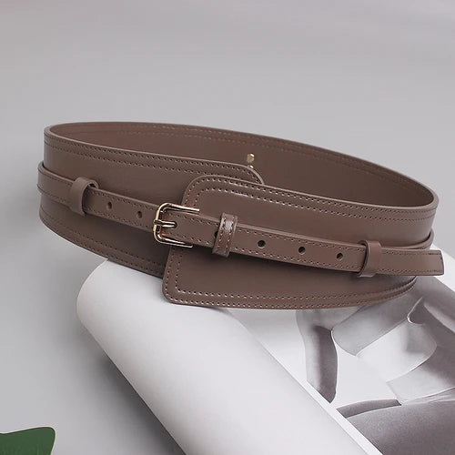 Irregular Wide Corset Strap 2022 Cow Leather Adjustable Women Waist Belt Khaki Coffee Black Real leather Dress Cinture Waistband
