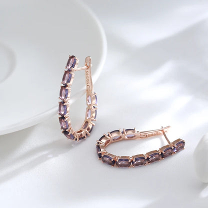 JULYDREAM Full Oval Purple Zircon 585 Gold Color Hoop Earrings Women Luxury Geometric Jewelry Party Wedding Accessories