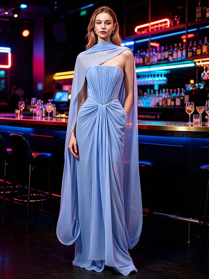 Sexy Strapless Pleated Ruched Long Dress Women Light Blue Sleeveless Mesh Patchwork Halter Slim Dresses Evening Club...