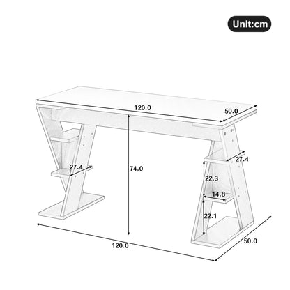 HOUSE SPOLE Computer table with X-shaped bracket, office table with 6 storage rack, Grey | Kimlud Office Luxury Table