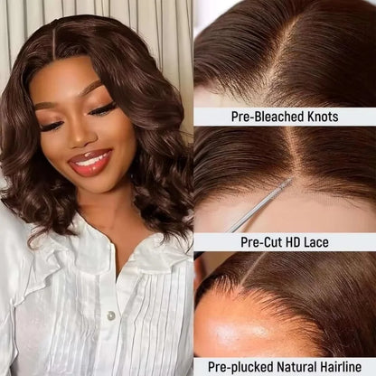 13x4 Bob Wig Human Hair Body Wave Brazilian Hair Pre Plucked and Natural Hairline HD Lace Frontal Wig Human Hair Pre...
