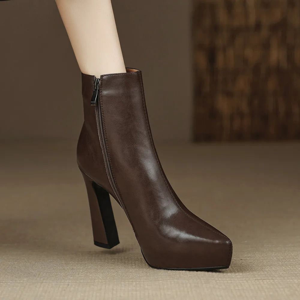 MILI-MIYA New Arrival Middle Splicing Women Cow Leather Ankle Boots Pointed Toe Thick Heels Zippers Solid Color Handmade