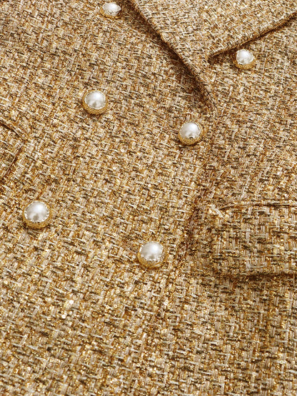 TWOTWINSTYLE Slimming Spliced Sequins Temperament Coats for Women Lapel Long Sleeves Tunic Patchwork Double Breasted Coat Female - Kimlud