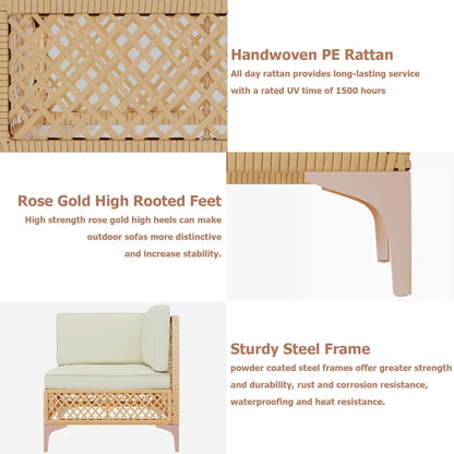 Outdoor Patio Furniture Set, Wicker Outdoor Sectional Set, Boho Patio Conversation Sectional Sofa with Large Tempered...