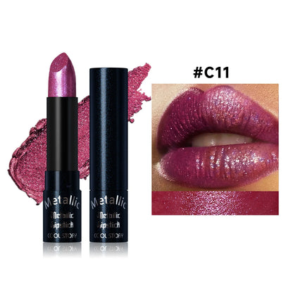 Metallic Pearlescent Pink Glitter Velvet Lipstick Waterproof Long Lasting Matte Shimmer Diamond Lipstick Women Makeup Cosmetics