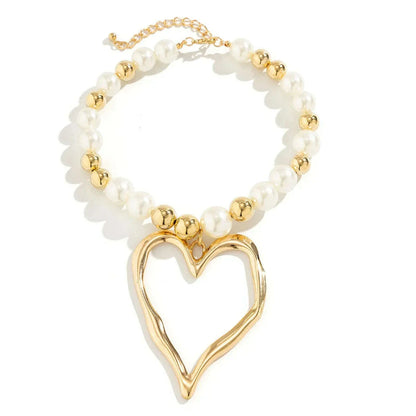DIEZI Exaggerated Irregular Heart Pendant Necklace For Women Party Gift Fashion Imitation Pearl Beads Choker Necklace Jewelry