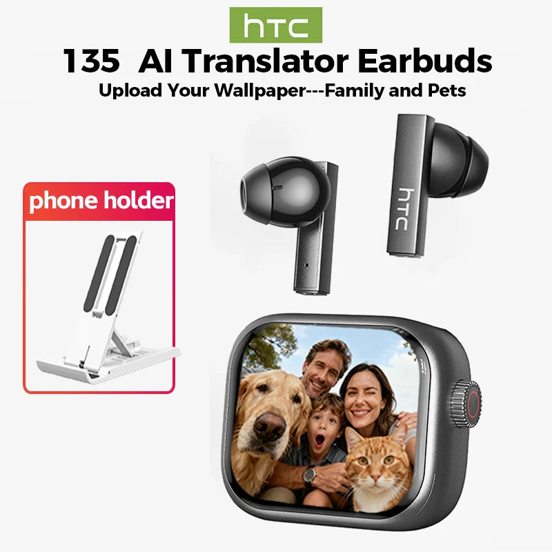 [Ultra HD Screen] HTC NE40 Earphones Bluetooth V6 TWS Sports Wireless Headphones AI Translator Earbud In-Ear Noise Reduction Mic