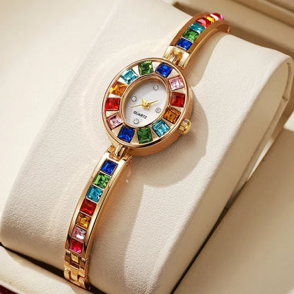 Fashion Rhinestone Women Watch Square Dial Ladies Quartz Watches Bracelet Band Wristwatches - Kimlud