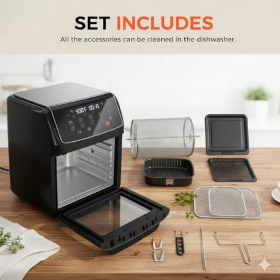 10-in-1 Air Fryer Oven 12.6Qt Convection Oven with Visible Window Rotisserie Grill Family-Size Healthy Cooking Airfryer with Tr