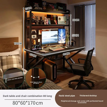 Ergonomic Gaming Desk with Built-in Bookshelf, Cable Management System | Compact Computer Desk for Small Spaces, Bedroom, Home