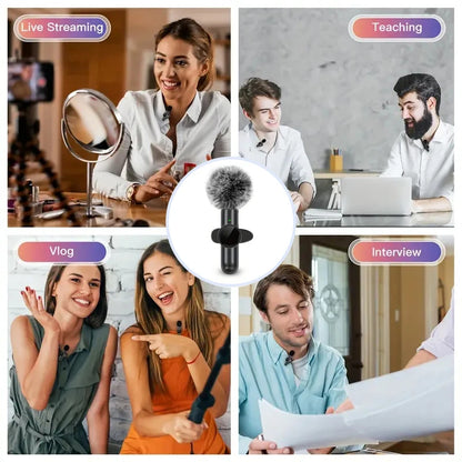 Wireless Lavalier Microphone With Windproof Cover Audio Video Recording Mini Mic For iPhone Android Mobile Phone Microphone - Kimlud