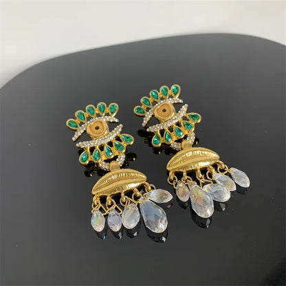 European and American medieval accessories vintage eye tassels light luxury high-end earrings French fashion devil eye earrings