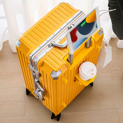 30/32-inch Large Size Luggage Multifunctional Cup Holder and Mobile Phone Holder Aluminium Framed Travel Suitcases Trip Cabin - Kimlud