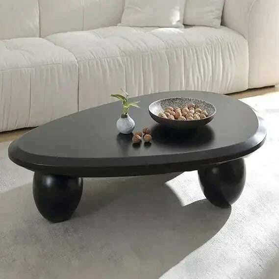 Oval Coffee Table for Living Room Modern Irregular Coffee Table Asymmetrical Unique Center Table (G White 45.7in)