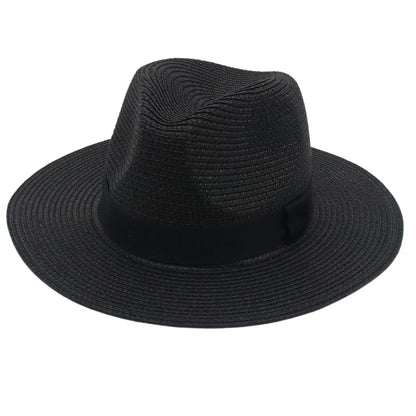 Spring and Summer Hot Selling Panama Straw Hat Square Black Ribbon Korean Style Hat for Men and Women Jazz Hat Panamahat