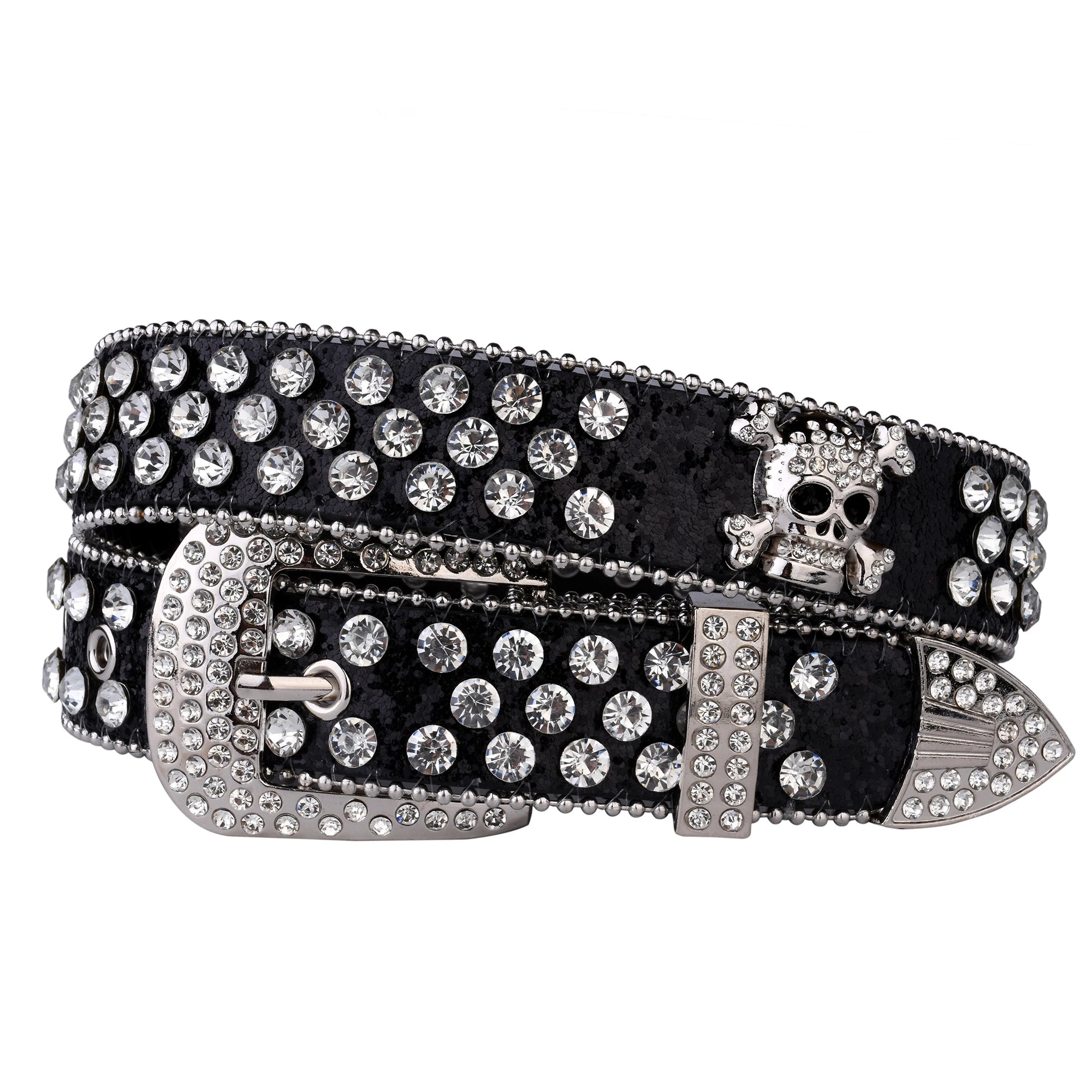 Rhinestone SkullBelt Western Cowgirl Belts For Women Girls Studded PU Leather Country Belt