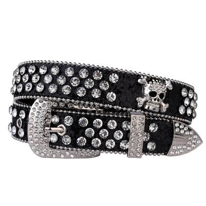 Rhinestone SkullBelt Western Cowgirl Belts For Women Girls Studded PU Leather Country Belt