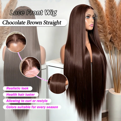 HD Chocolate Brown 13x4 Straight Lace Front Wig Brazilian 13x6 Full Lace Frontal Wigs For Women Remy Human Hair Wig Pre...