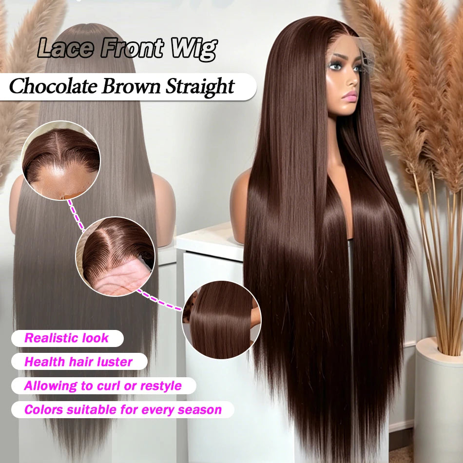HD Chocolate Brown 13x4 Straight Lace Front Wig Brazilian 13x6 Full Lace Frontal Wigs For Women Remy Human Hair Wig Pre...