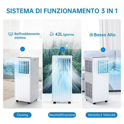 Portable Air Conditioner 9000 BTUs/H, Silent 3-in-1, Dehumidification 42 L/Day, Timer 24 H, Sleep Mode, Remote Control |...