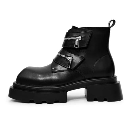 2026 High Quality Men Derby Boots Elegant Thick Sole Punk Rock Knight Boots Men's Leather Shoes Motorcycle Western Chelsea Boot