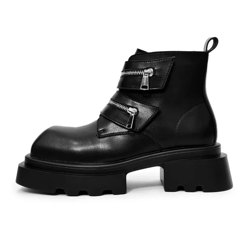 2026 High Quality Men Derby Boots Elegant Thick Sole Punk Rock Knight Boots Men's Leather Shoes Motorcycle Western Chelsea Boot