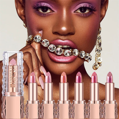 Pink Luxurious Metallic Glitter Lipstick Lasting Waterproof Shimmery Pearl Sparkling Hydrating Lipstick Women Makeup Cosmetic