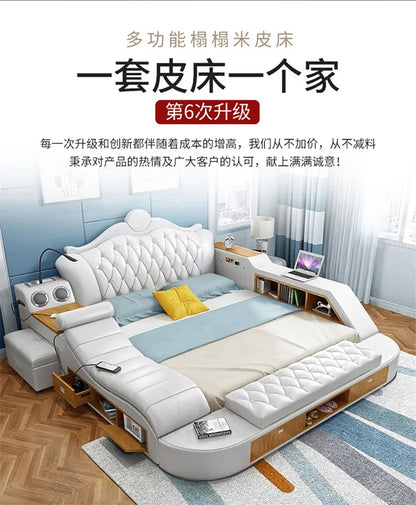 Headboard Storage Double Bed Queen Drawers King Size Smart Bed Luxury Princess Modern Letto Matrimoniale Bedroom...