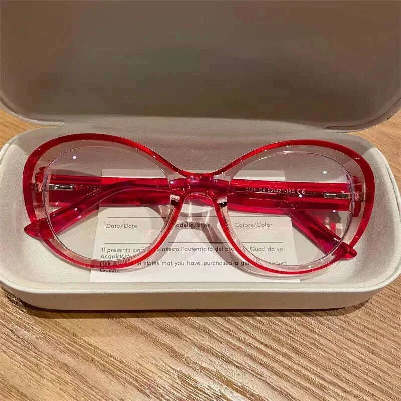 CLLOIO New Fashion Oval Transparent Frame For Women Anti Blue Light Reading Glasses Myopia Customizable Prescription Eyeglasses