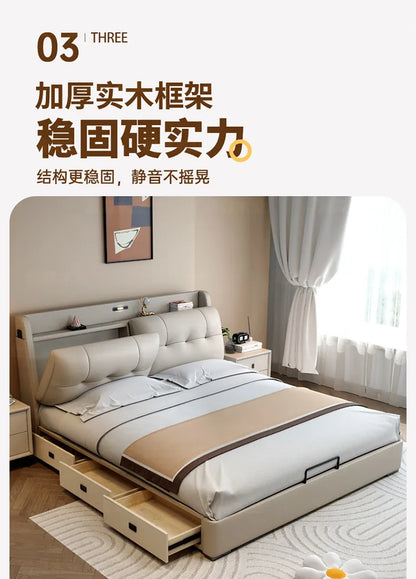 Double 1.8m Beds Storage Headboard Upholstery Minimalist Drawers Beds Frames Multifunctional Muebles Para El Hogar Furniture