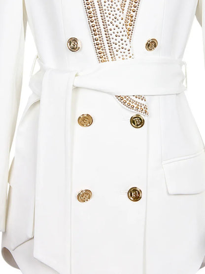 ZOCI Fashion Women's BlazerFashion New Hot Metal Belt Green Fruit Collar Medium Long Quality Women's Suit Jacket 2025 Spring New