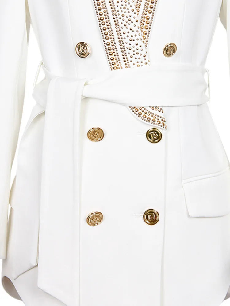 ZOCI Fashion Women's BlazerFashion New Hot Metal Belt Green Fruit Collar Medium Long Quality Women's Suit Jacket 2025 Spring New