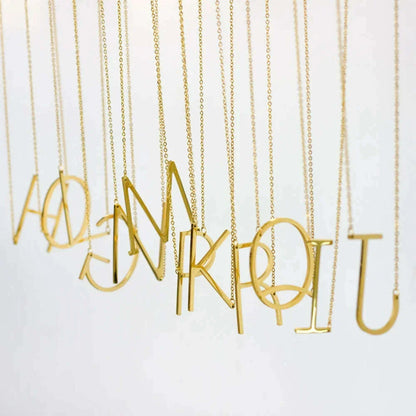 LUXUSTEEL Stainless Steel Large Initial Necklaces For Women Sideways Big 26 Letter A-Z Golden Color Monogram Alphabet Collar