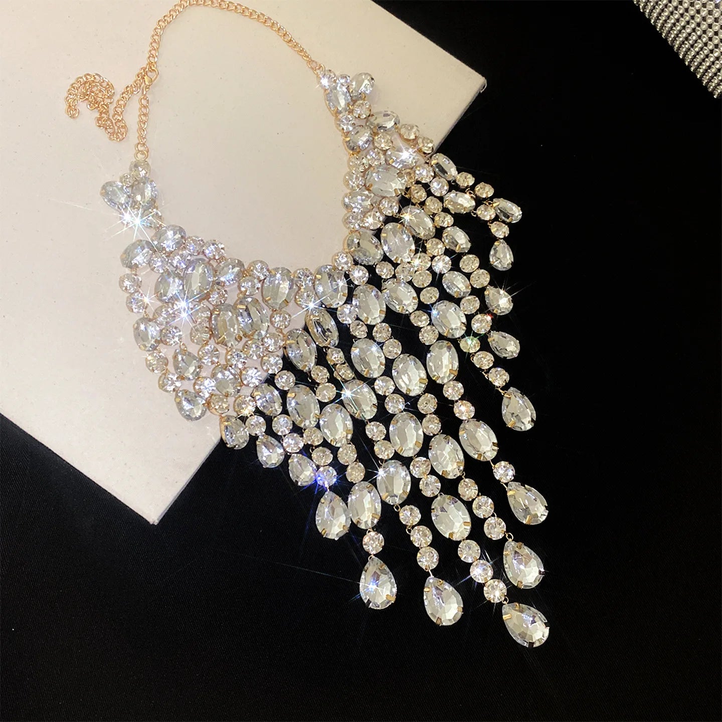 Luxury Tassel Water Drop Rhinestone Choker Necklace for Women Oversized Sparkly Elegant Evening Party Wedding Statement...