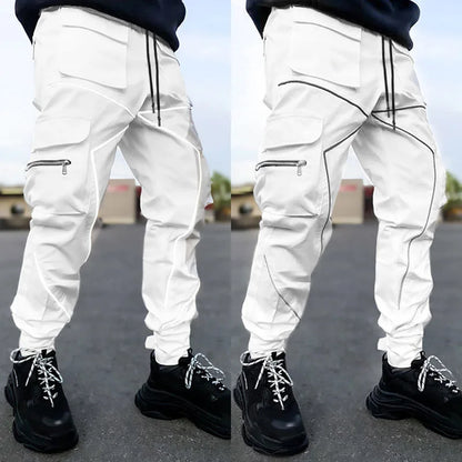 Mens Casual Black White Patchwork Cargo Pants Loose Plus Size Striped Multi Pocket Jogging Sports Fitness Hip Hop Jogger Trouser - Kimlud